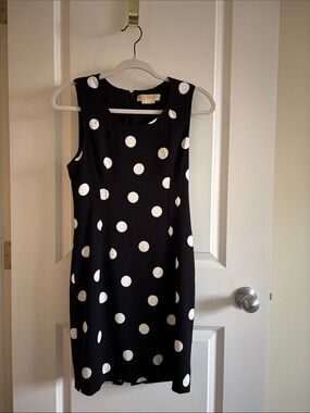 Michael Kors Black Sleeveless Midi Dress with White Polka Dots